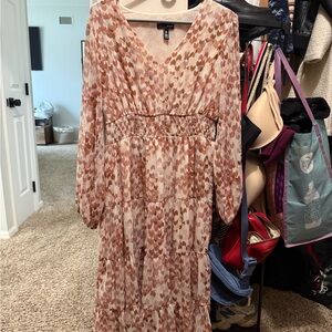Aqua Pink and Cream Patterned Long Sleeve Dress